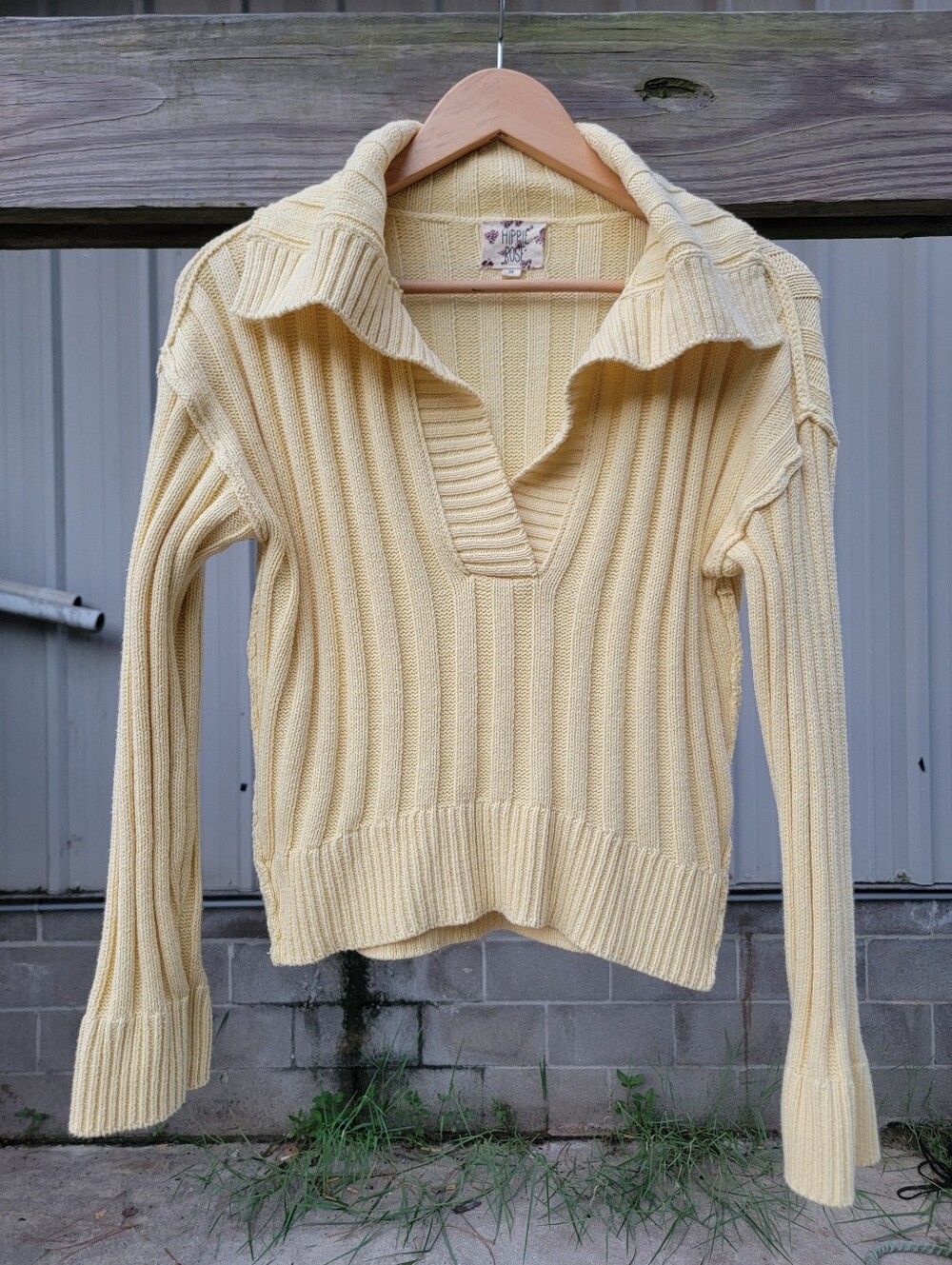 Hippie Rose V-Neck Sweater in Soft Yellow